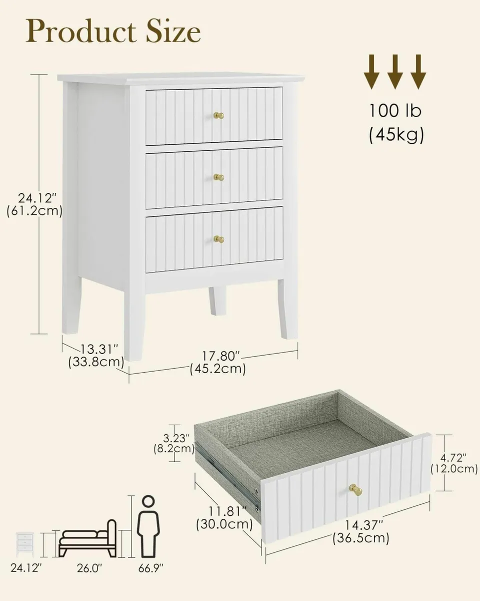 Bedside Cabinet with 3 Drawers Wooden Table - Image 2
