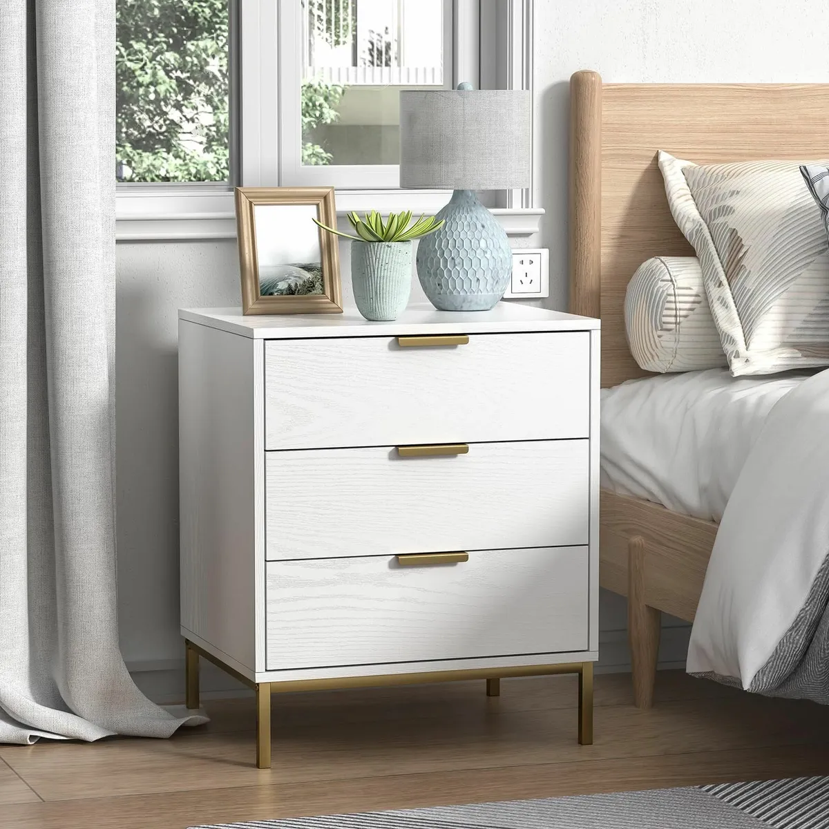 White Bedside Cabinets Wooden Bed Side Table for - Image 1