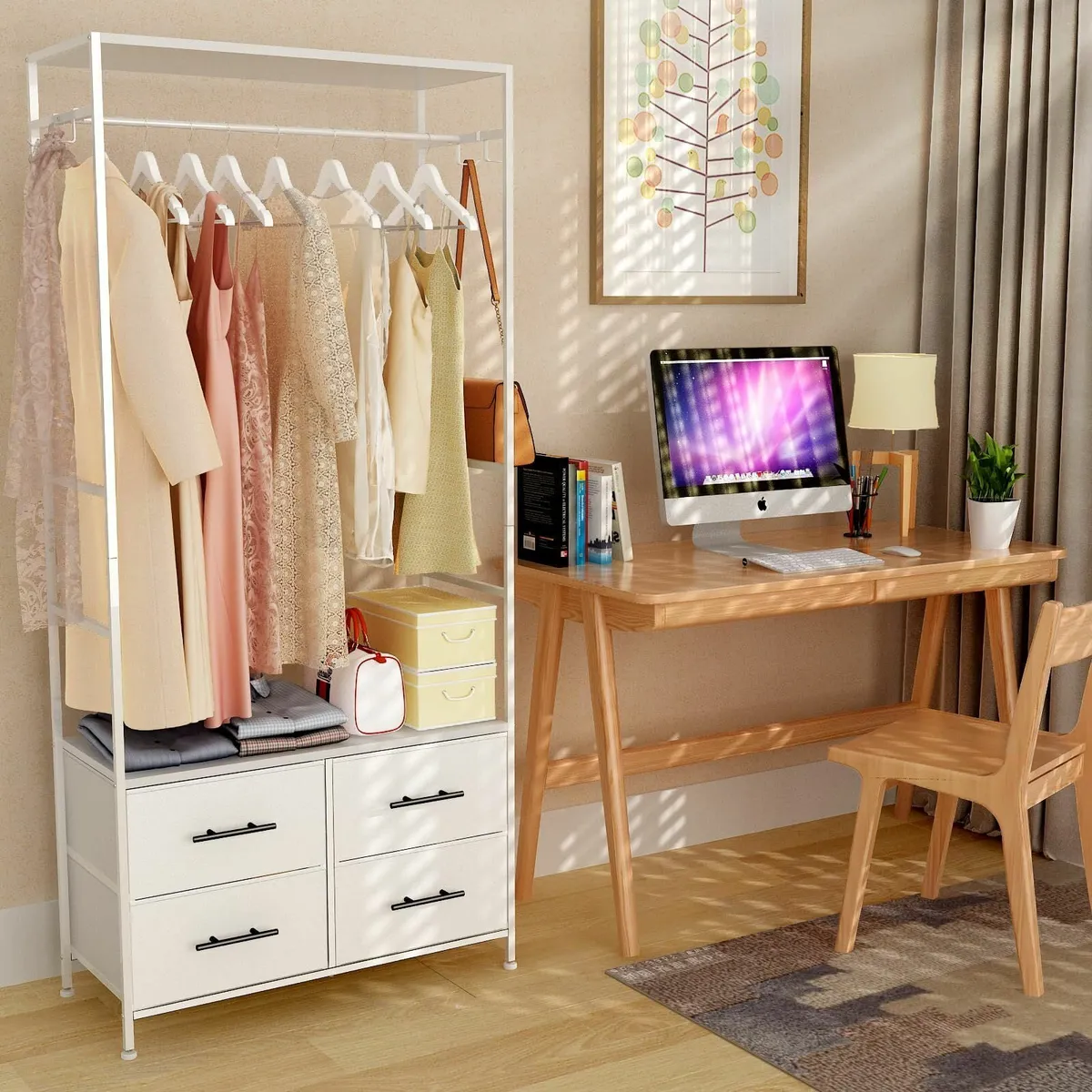 Open Wardrobe Clothes Rail with Drawers for - Image 2