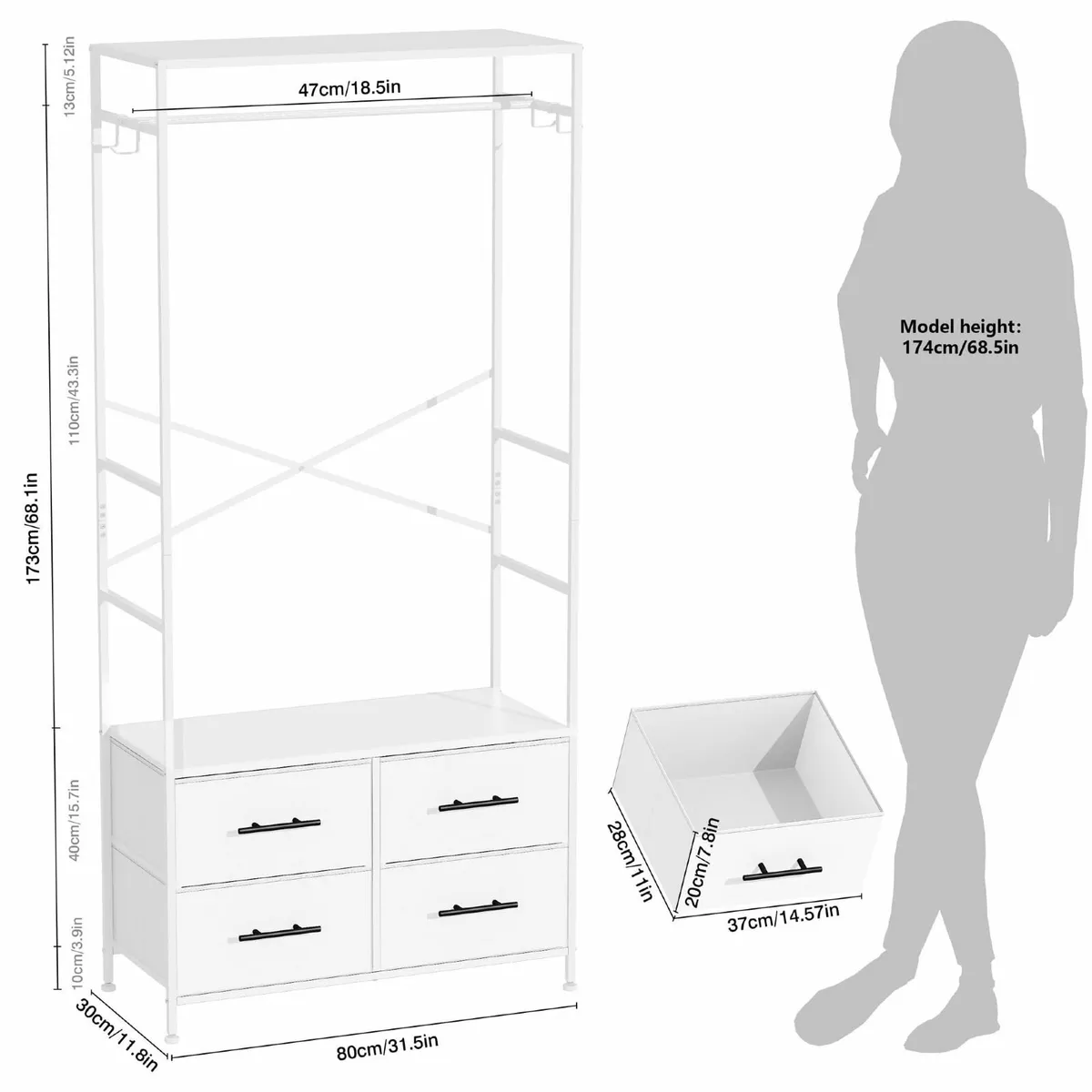 Open Wardrobe Clothes Rail with Drawers for - Image 3