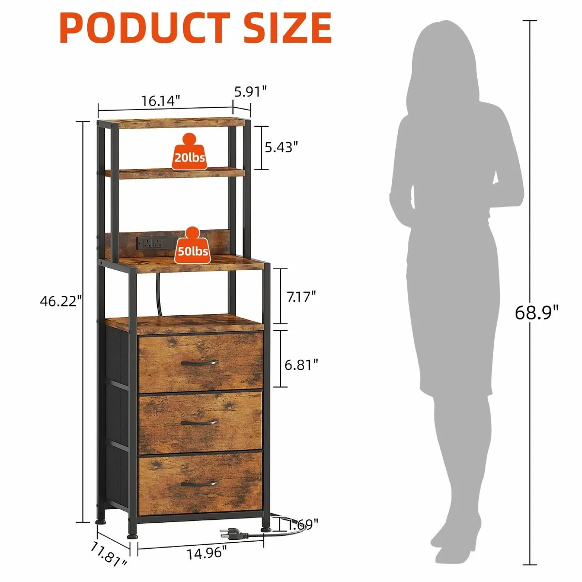 Bedside Table with 3 Drawers and Charging Station - Image 3