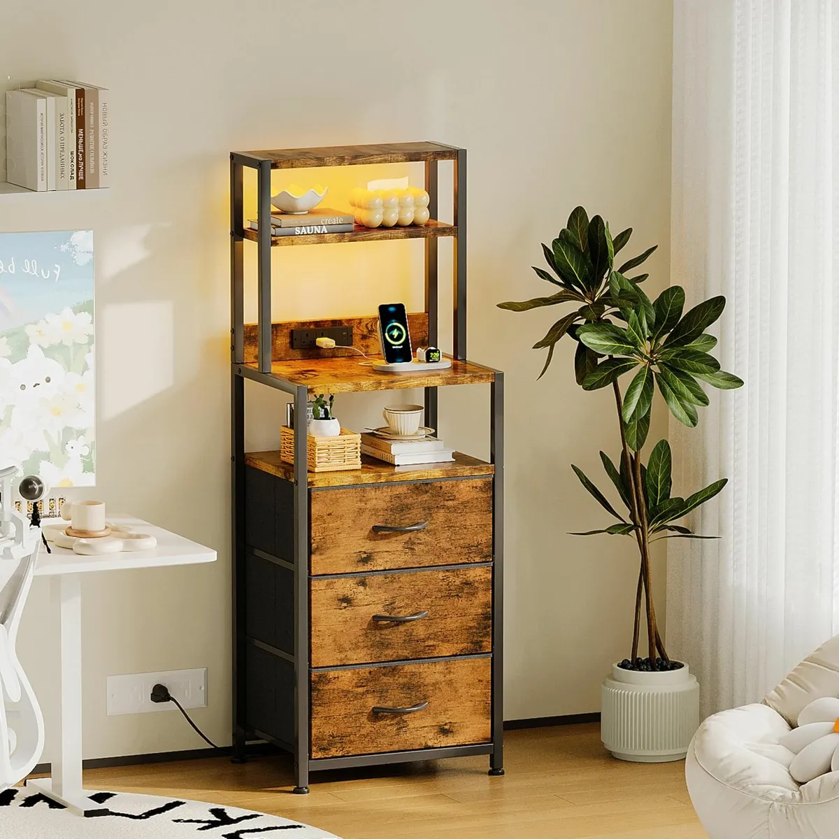 Bedside Table with 3 Drawers and Charging Station - Image 4