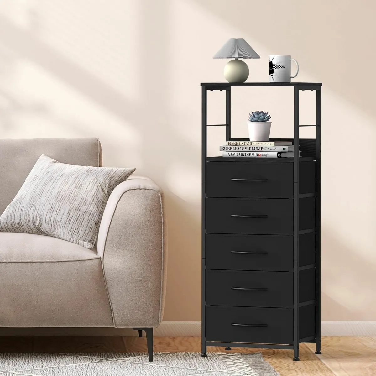 Chest of Drawers Tall Storage Tower with 5 Fabric - Image 2