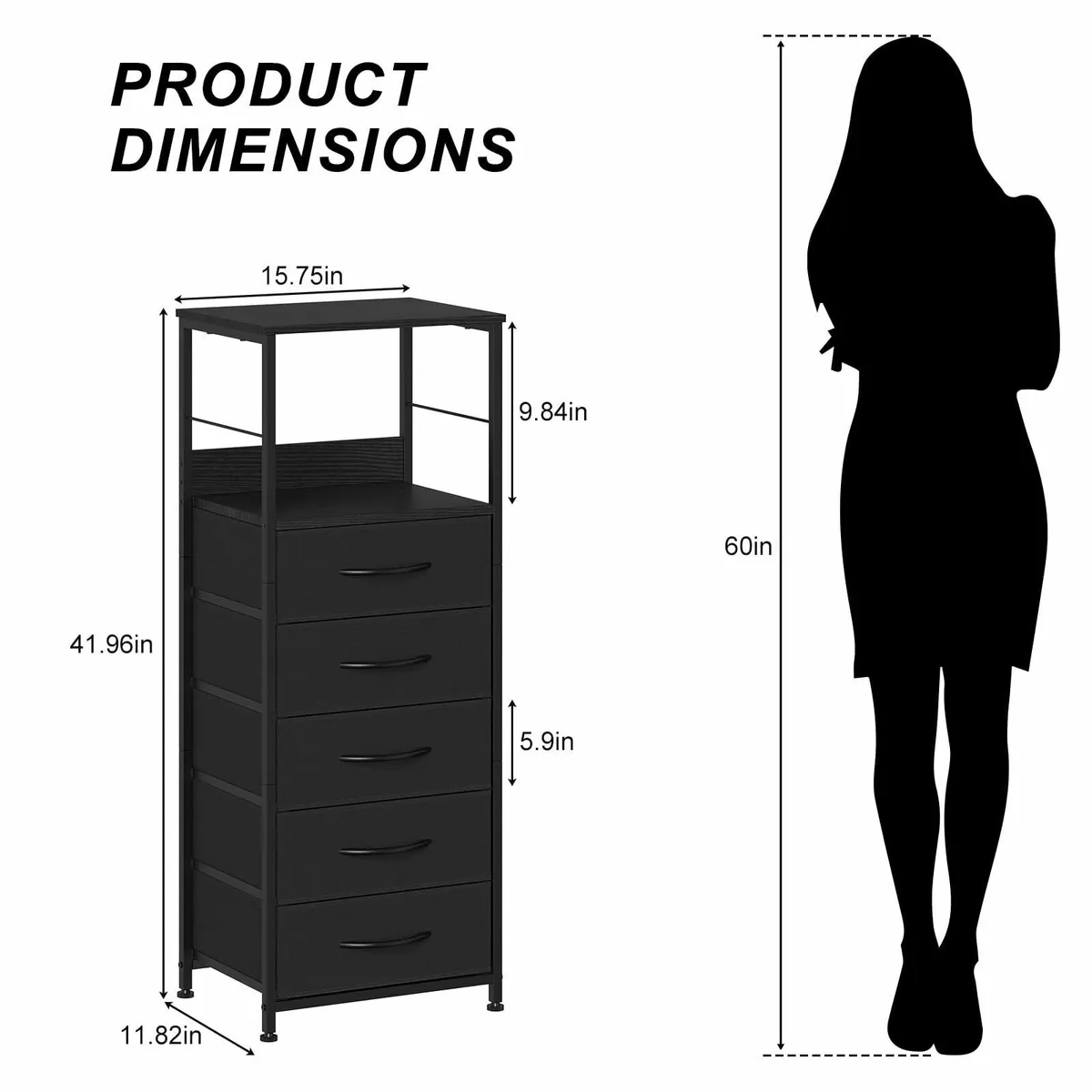 Chest of Drawers Tall Storage Tower with 5 Fabric - Image 3