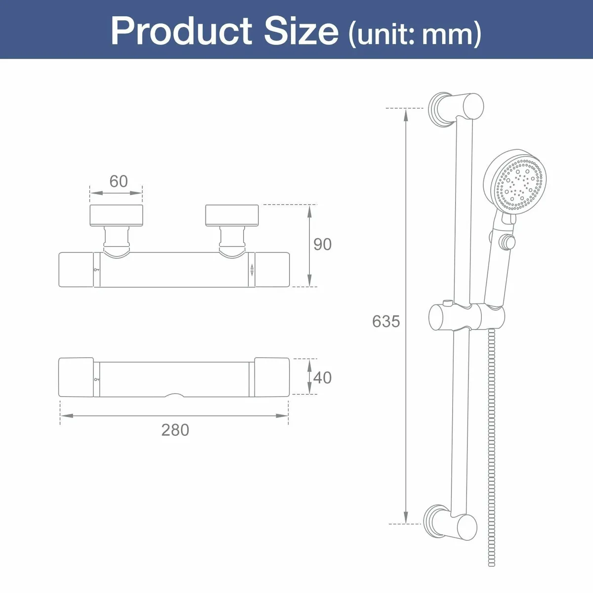 Thermostatic Shower Mixer Kit Wall Mounted Valve - Image 3