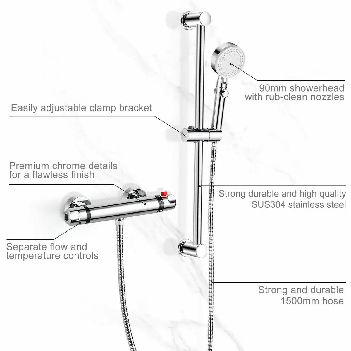 Thermostatic Shower Mixer Kit Wall Mounted Valve - Image 4