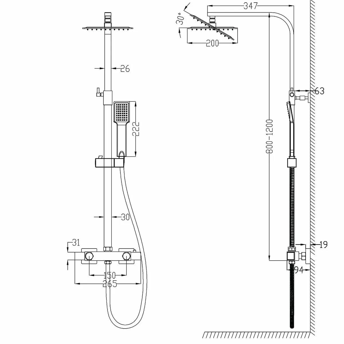 Thermostat Shower System Square Thermostatic 38 - Image 2