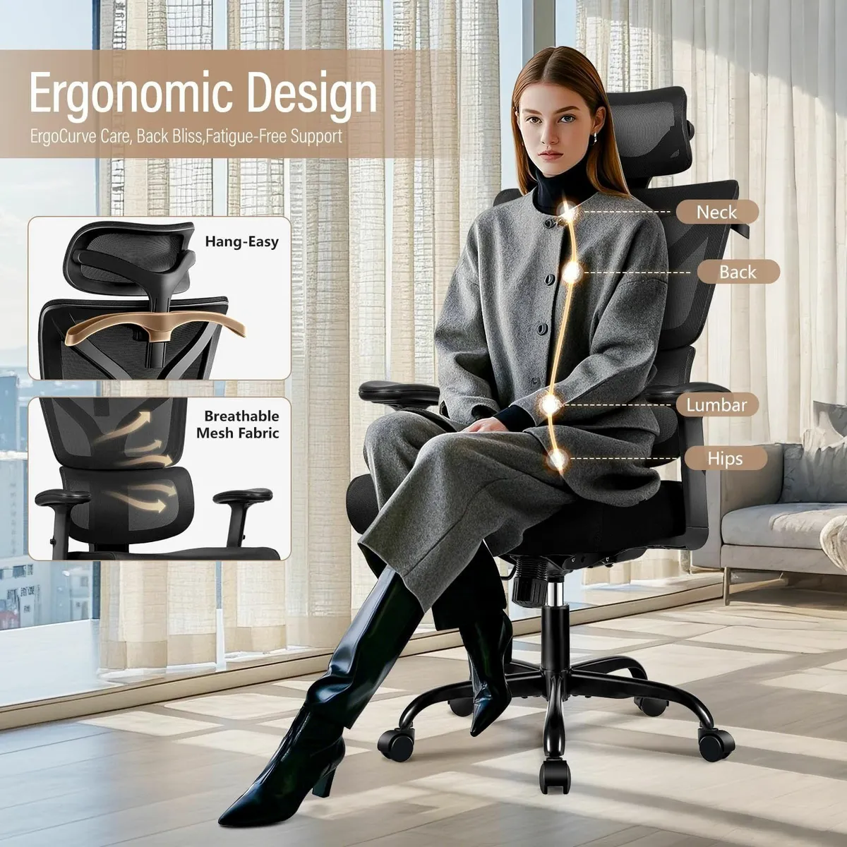 Ergonomic Office Chair Desk Breathable Mesh - Image 3