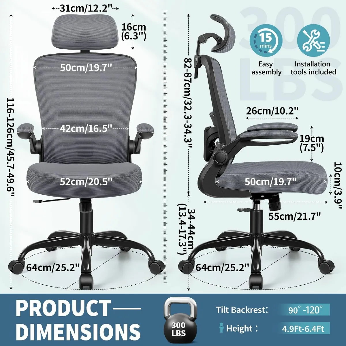 Ergonomic Office Chair Headrest Desk with - Image 2