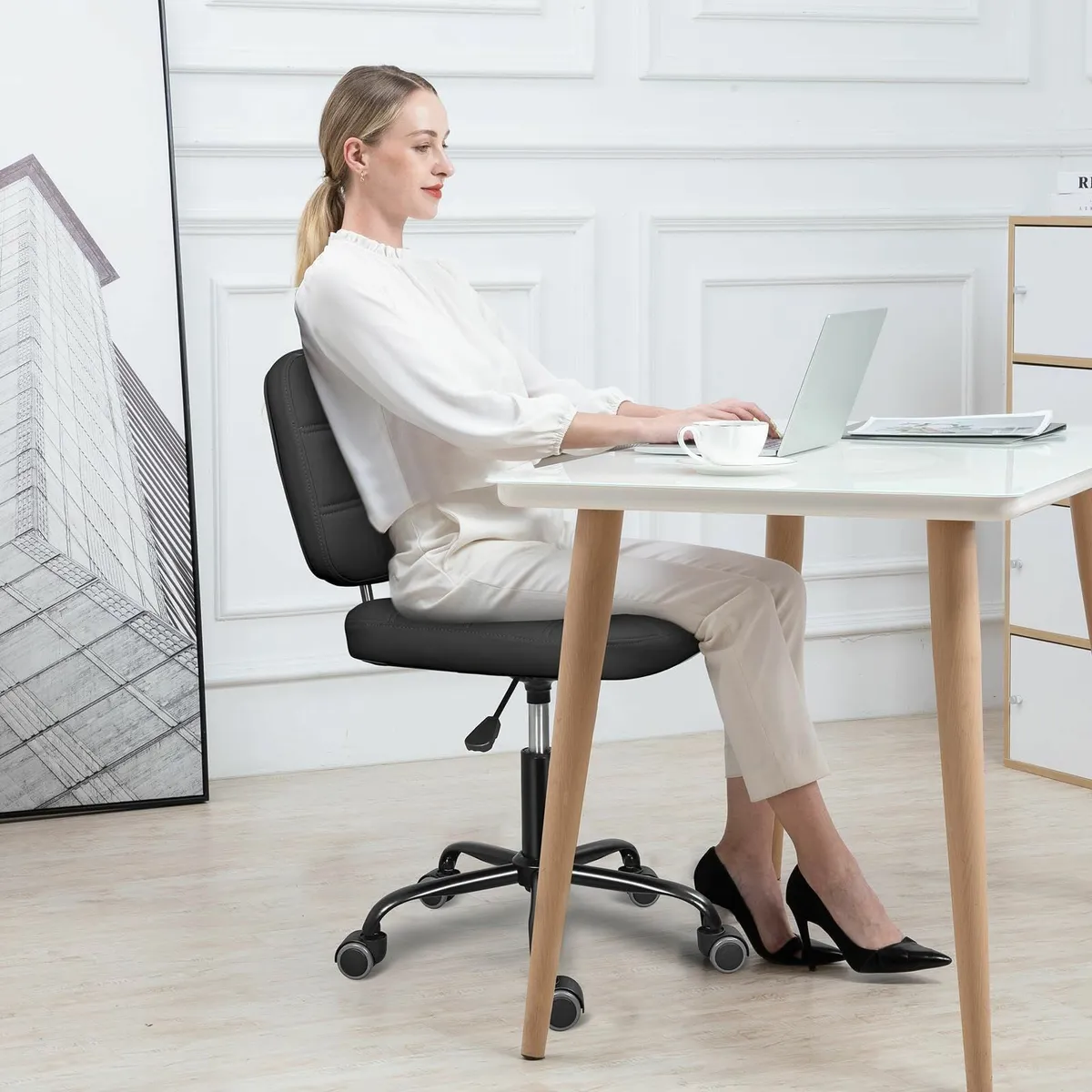 Armless Home Office Desk Chair with Wheels Modern - Image 2