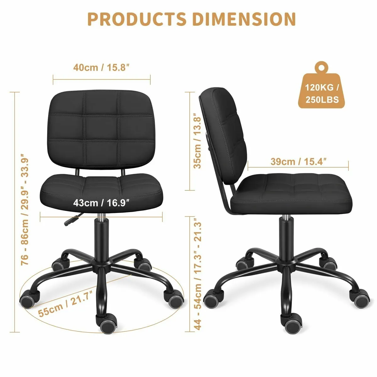 Armless Home Office Desk Chair with Wheels Modern - Image 3