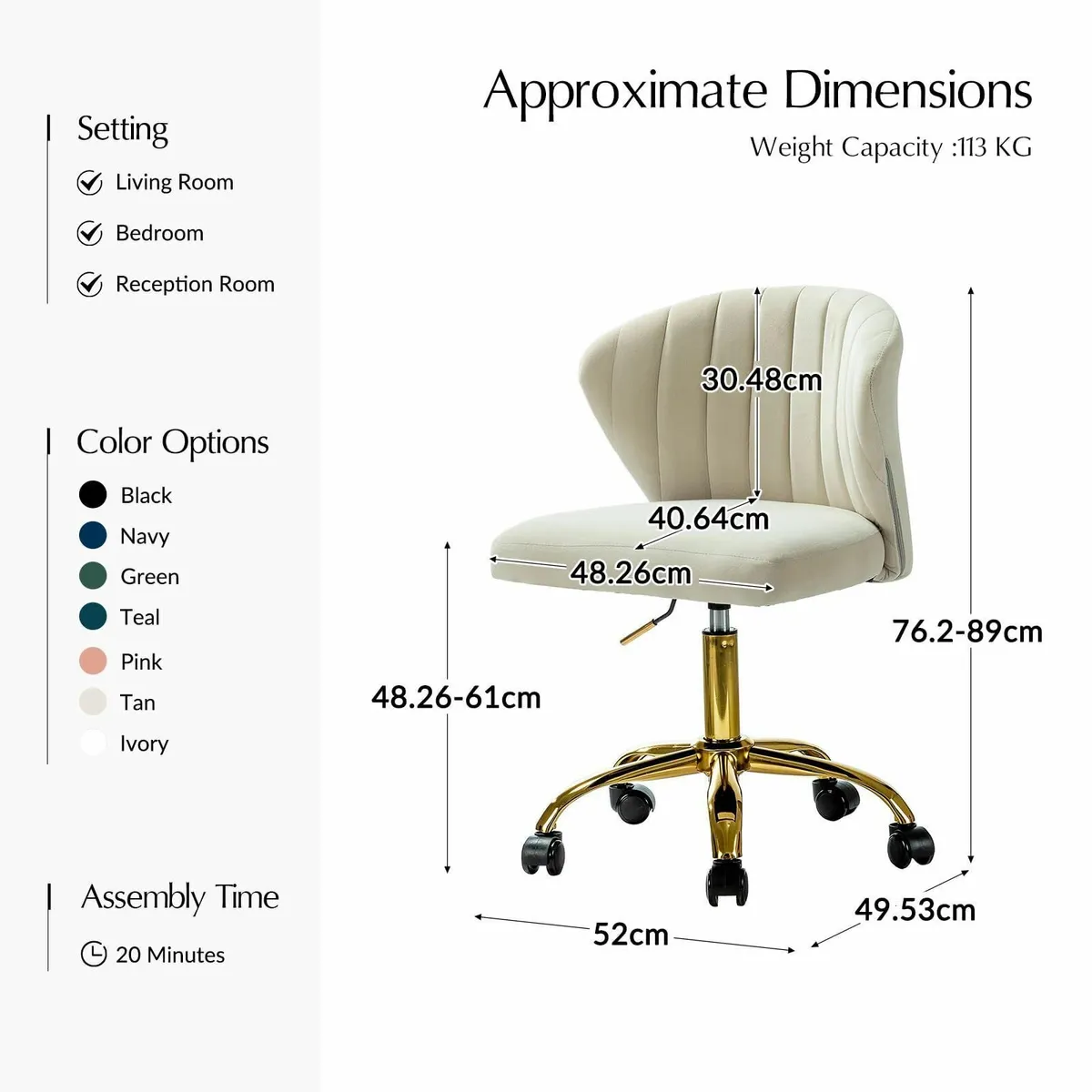 Swivel Office Chair Desk Chairs Velvet Comfy - Image 2