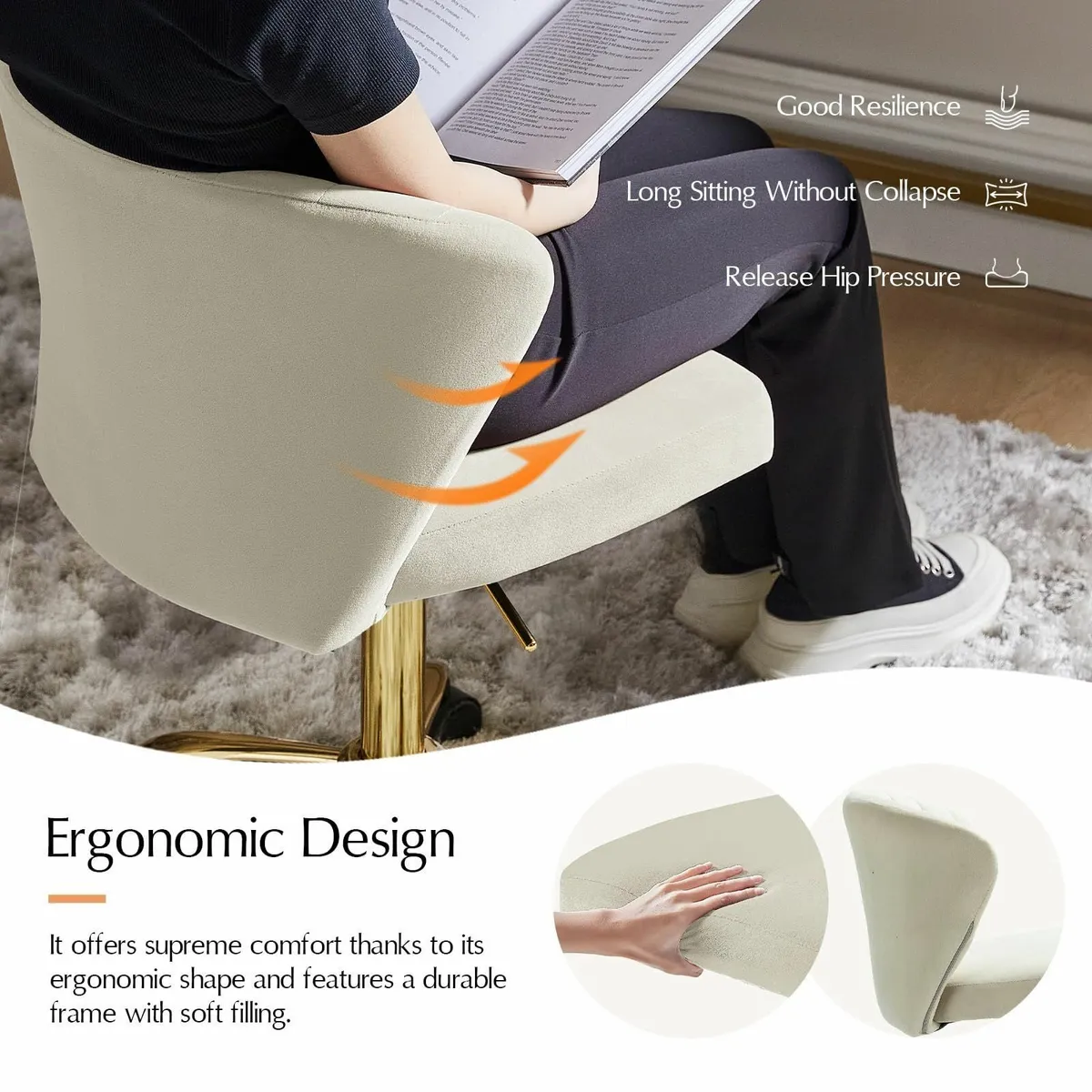 Swivel Office Chair Desk Chairs Velvet Comfy - Image 4