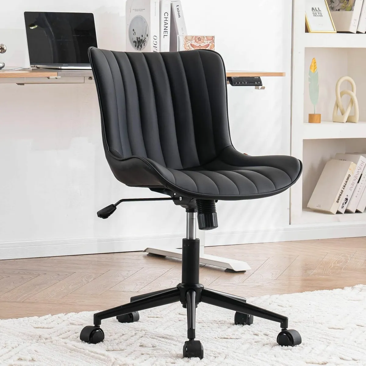 Home Office Chair Swivel Armless Desk Faux - Image 1