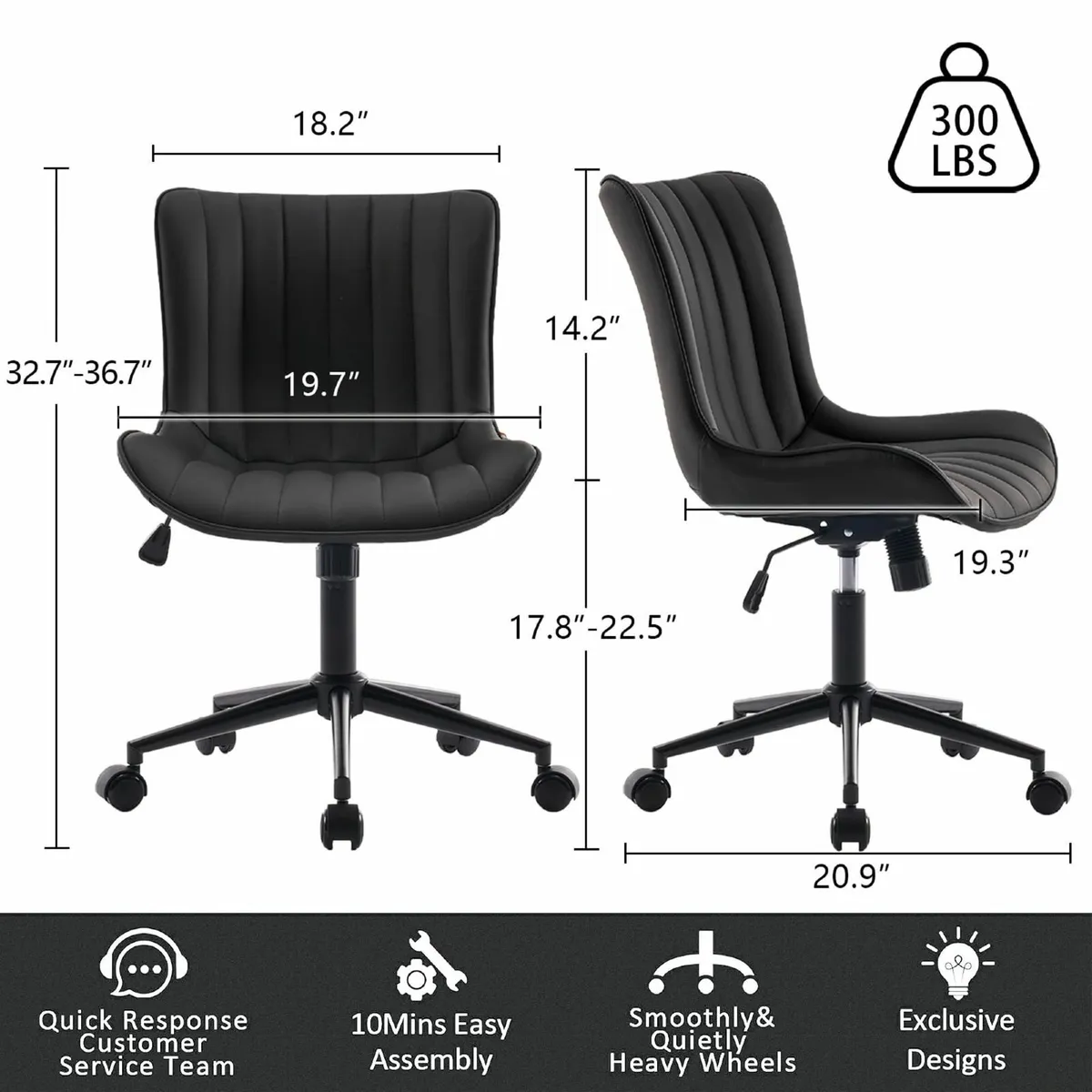 Home Office Chair Swivel Armless Desk Faux - Image 2