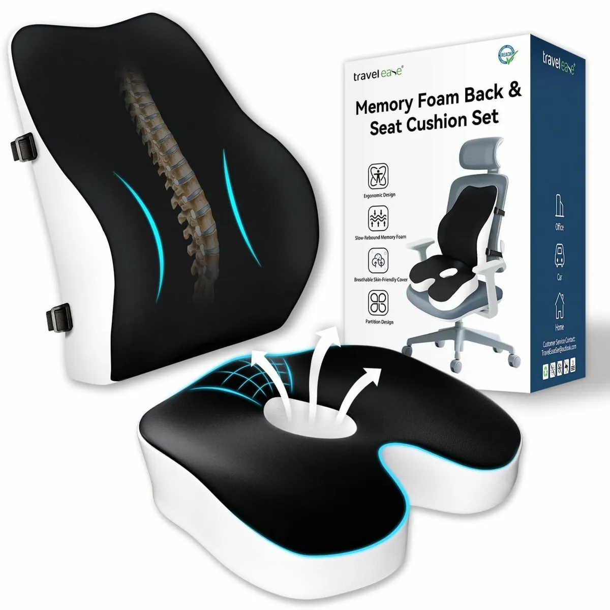 Memory Foam Seat Cushion Lumbar Support Pillow - Image 1