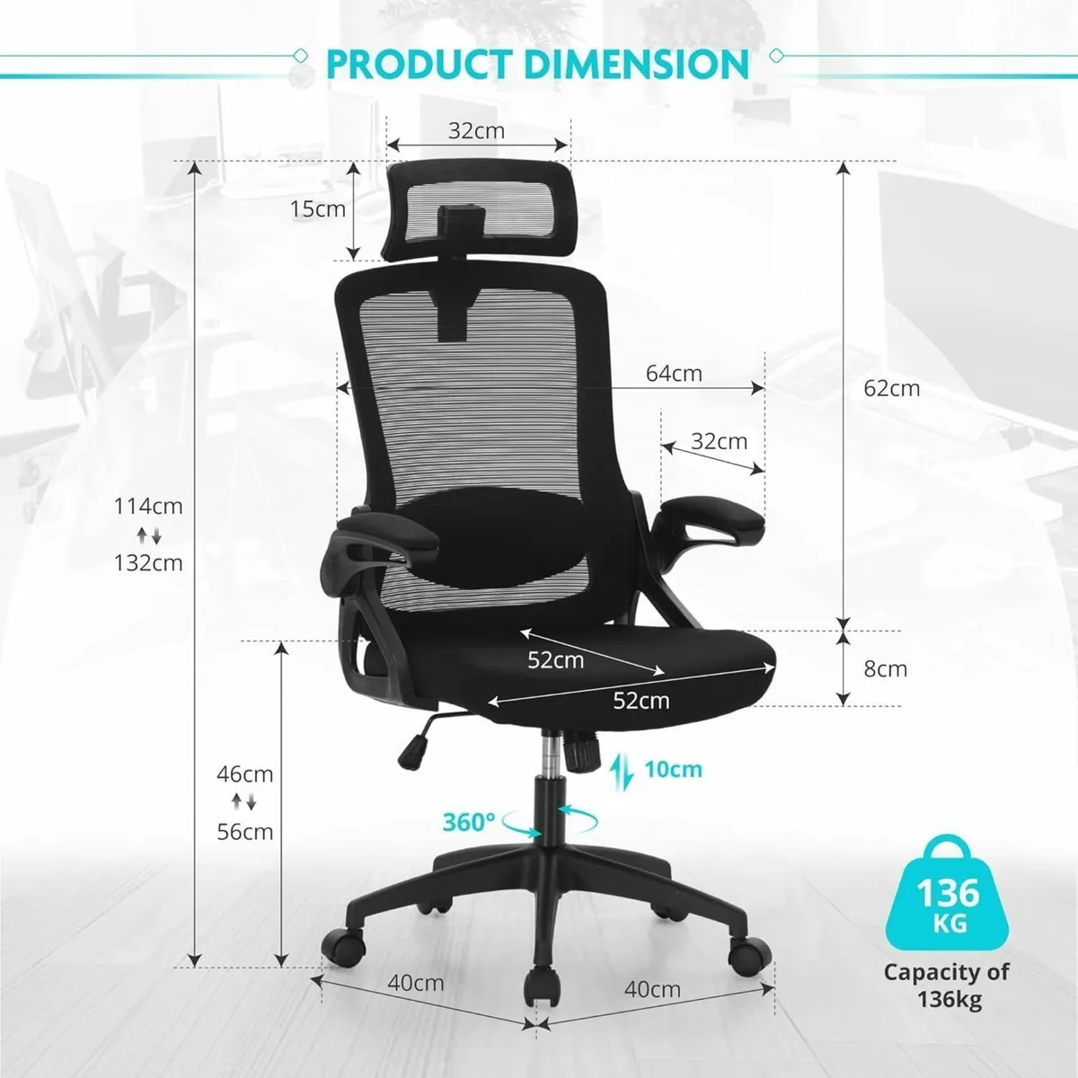 Ergonomic Office Chair Breathable Mesh Desk with - Image 2