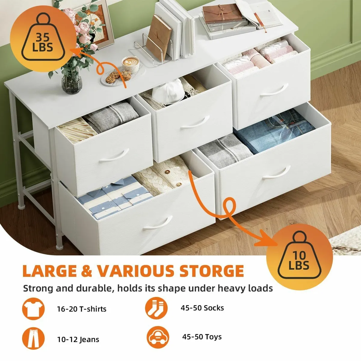 Chest of Drawers with 5 Wide Storage Organiser - Image 4