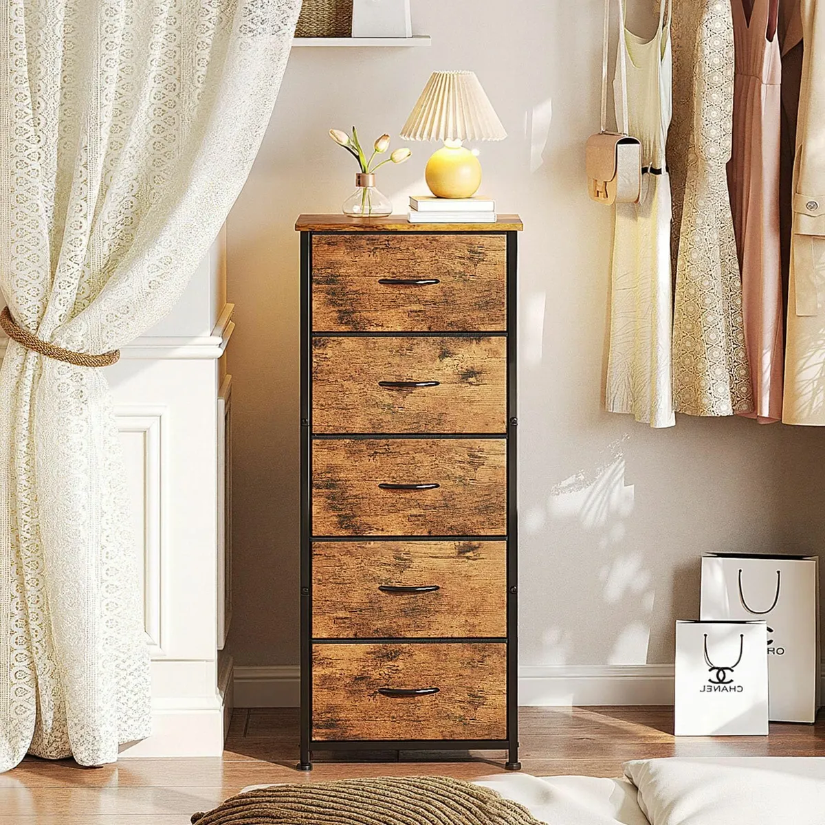 Chest of Drawers 5 Drawer Tall Dresser Fabric for - Image 4