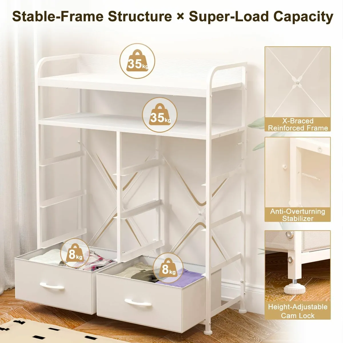 Chest of Drawers White Dresser for Bedroom with 8 - Image 3