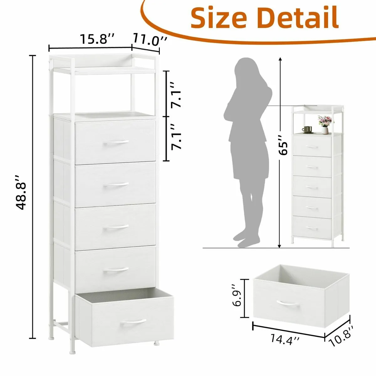 Tall Chest of Drawers for Bedroom with 5 Storage - Image 3
