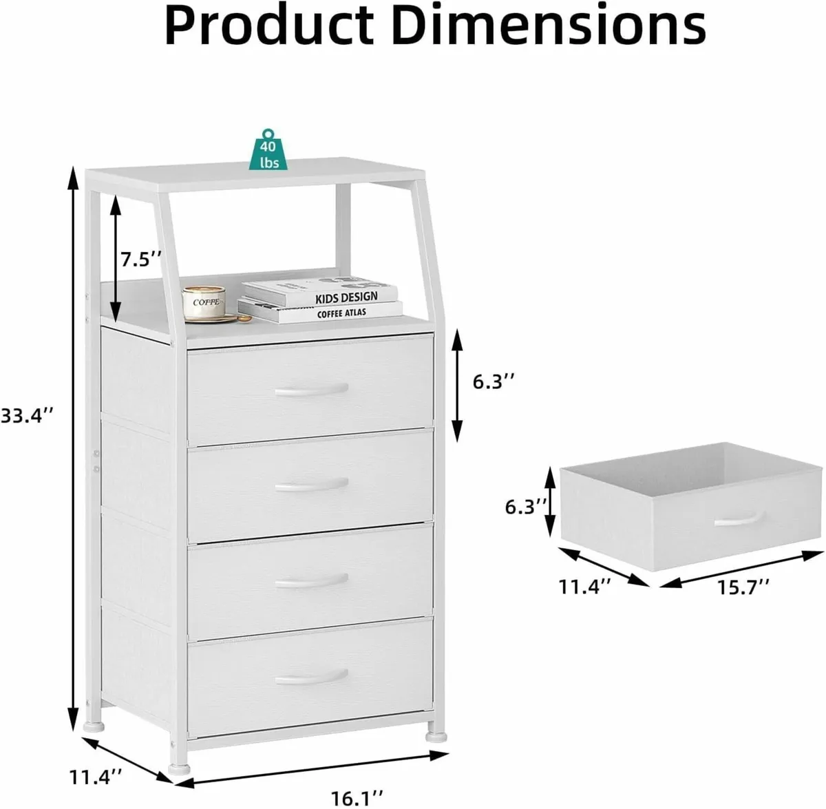 Fabric Dressers 33.4 Tall Chest of Drawers with - Image 3