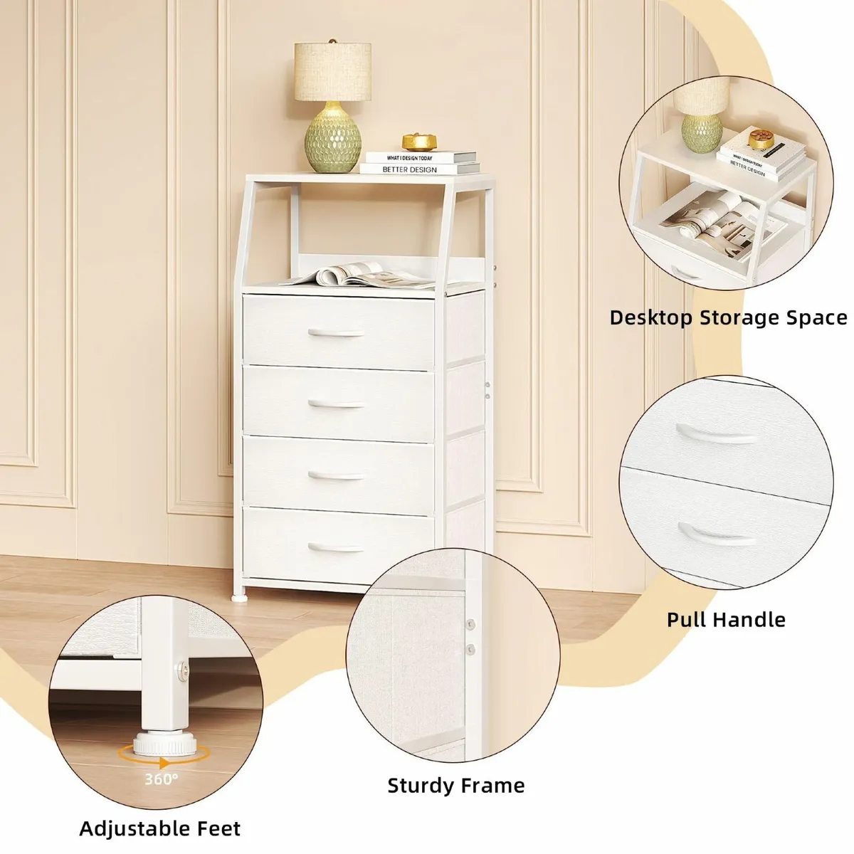 Fabric Dressers 33.4 Tall Chest of Drawers with - Image 4