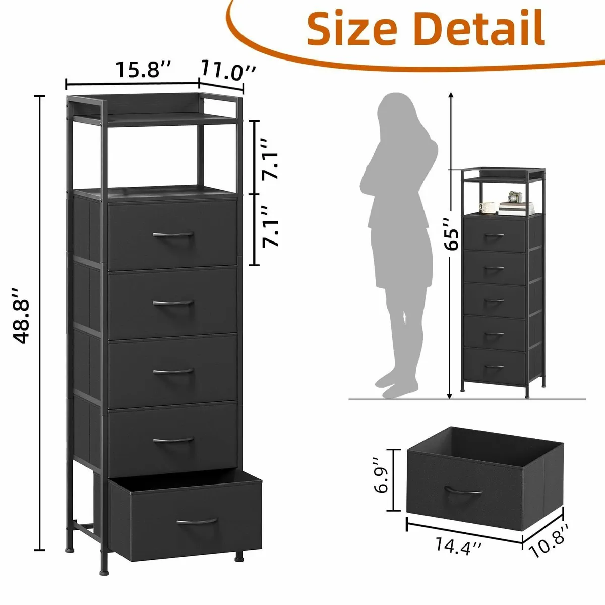 Tall Chest of Drawers for Bedroom with 5 Storage - Image 3