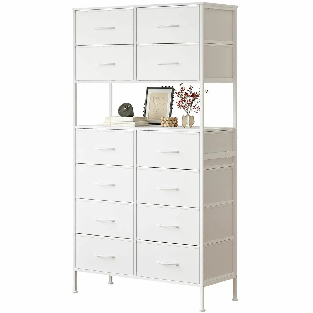 High Chest of Drawers White Storage with Open - Image 1