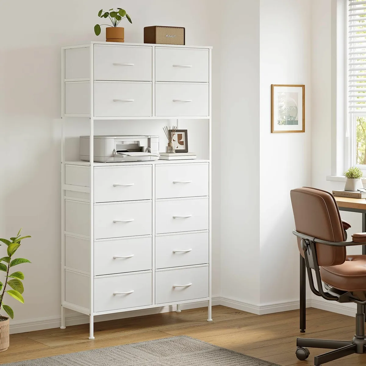 High Chest of Drawers White Storage with Open - Image 2