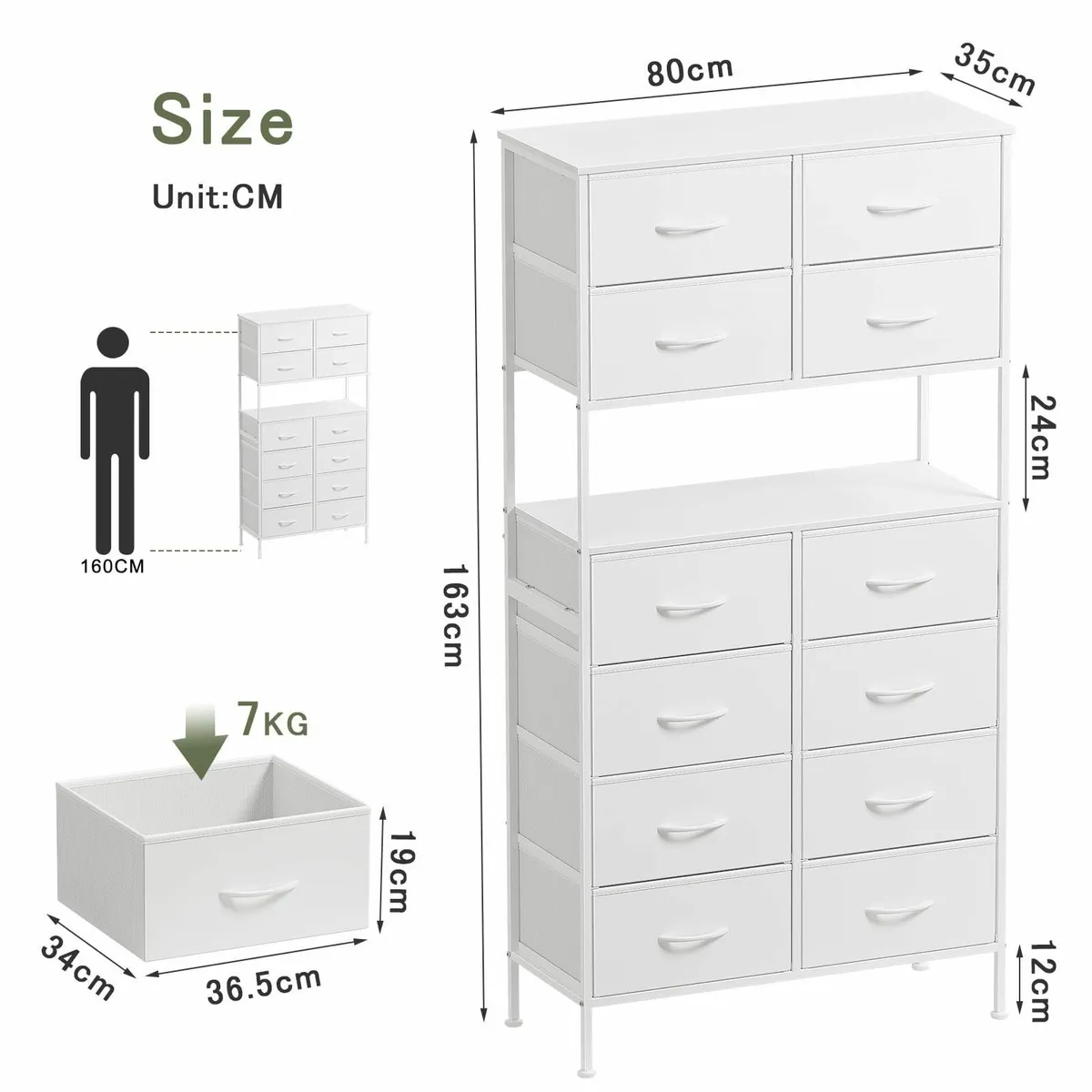 High Chest of Drawers White Storage with Open - Image 3