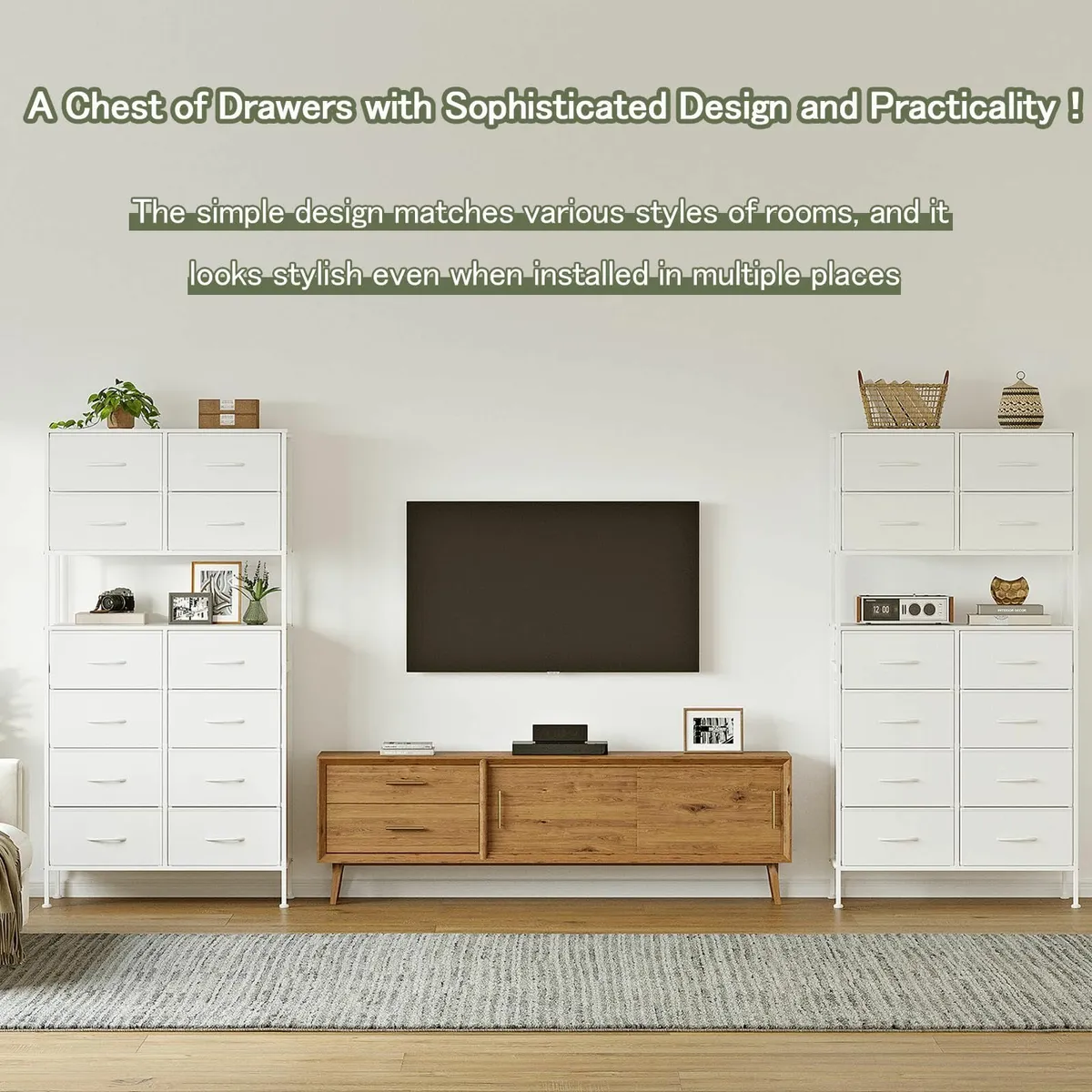 High Chest of Drawers White Storage with Open - Image 4