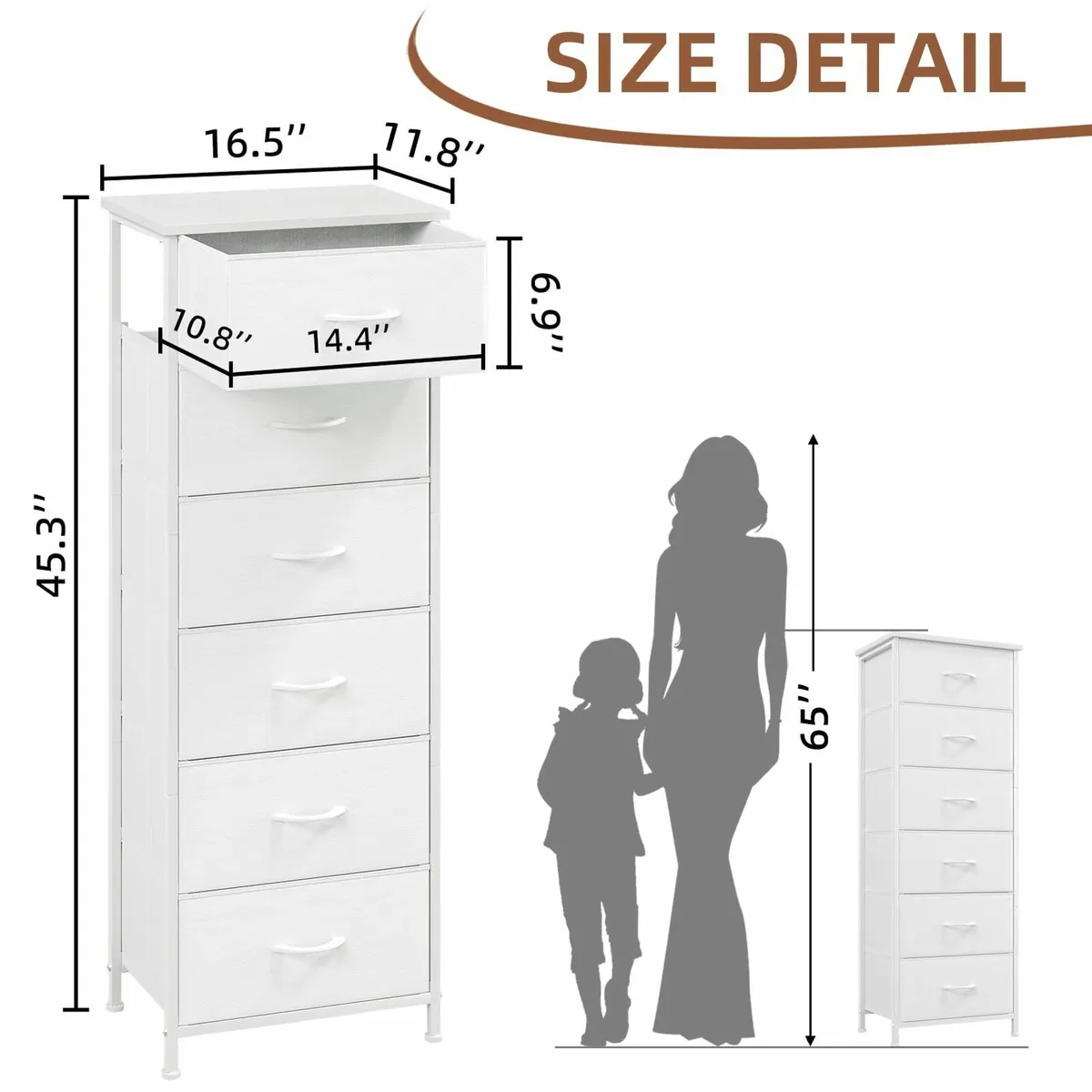 Tall Chest of Drawers for Bedroom with 6 Fabric - Image 3