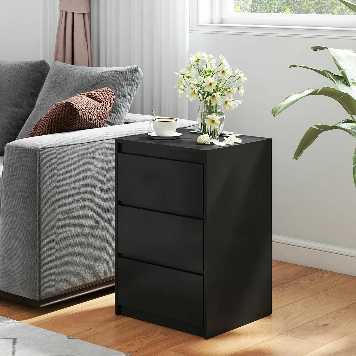 Bedside Table Nightstand with 3 Drawers and Power - Image 3
