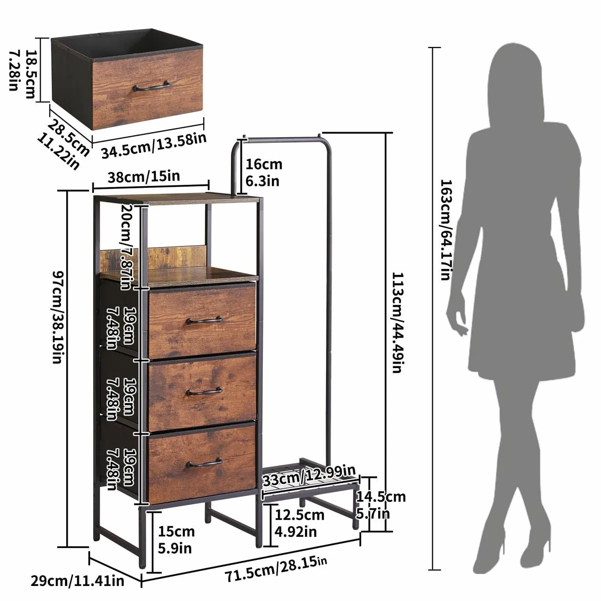 Chest of Drawers Bedroom with 3 Fabric Dresser - Image 3