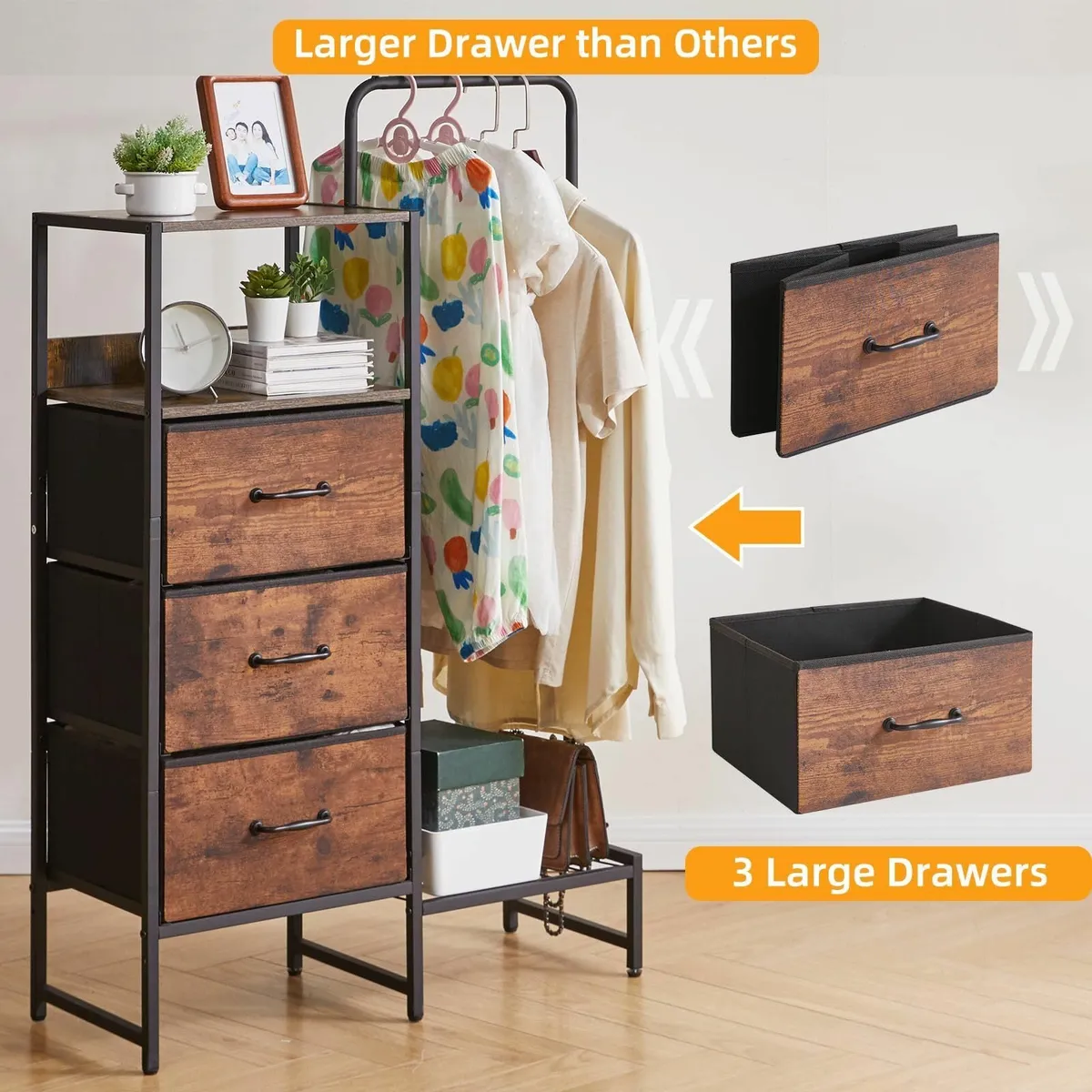 Chest of Drawers Bedroom with 3 Fabric Dresser - Image 4