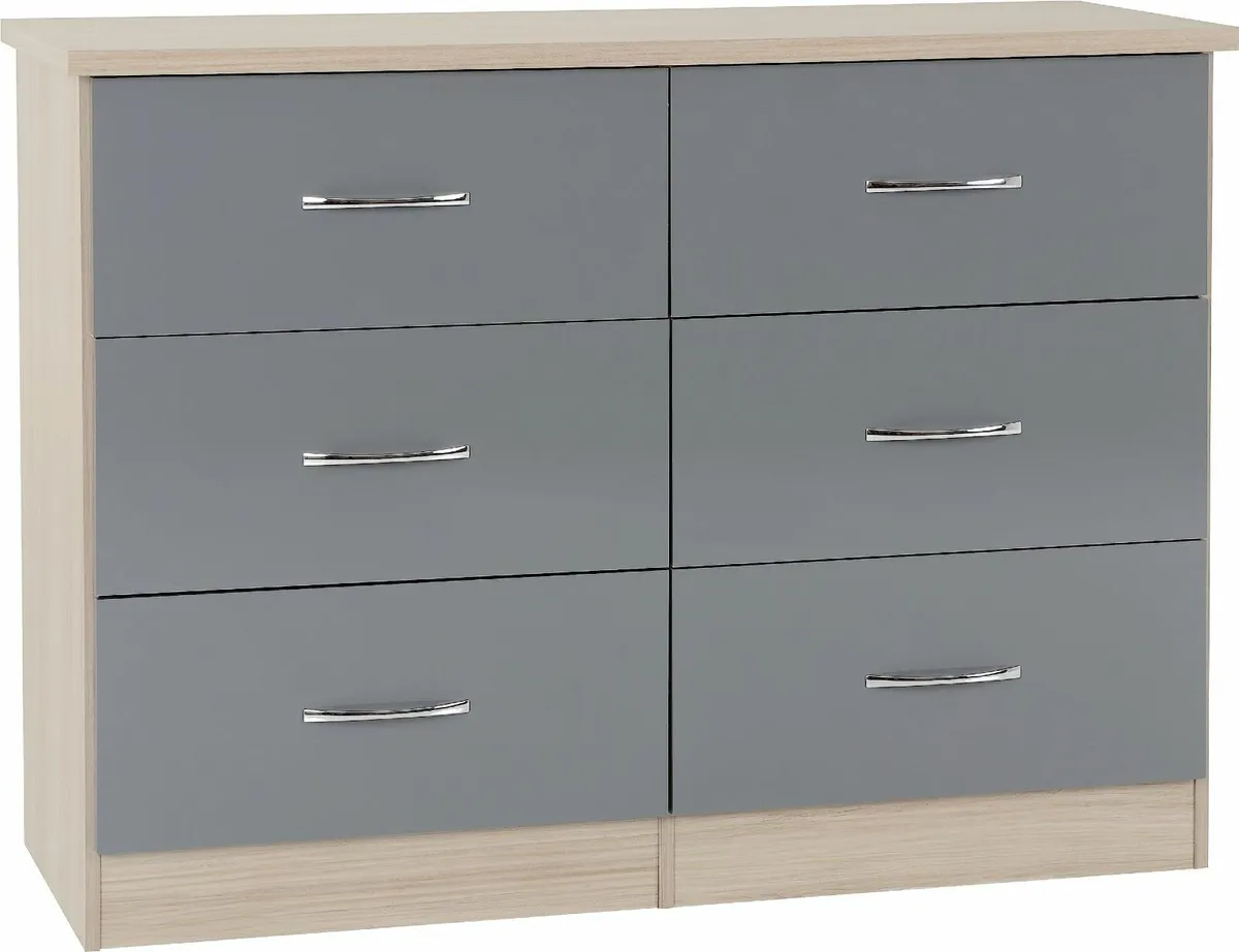 Nevada 6 Drawer Chest in Grey Gloss/Light Oak - Image 1