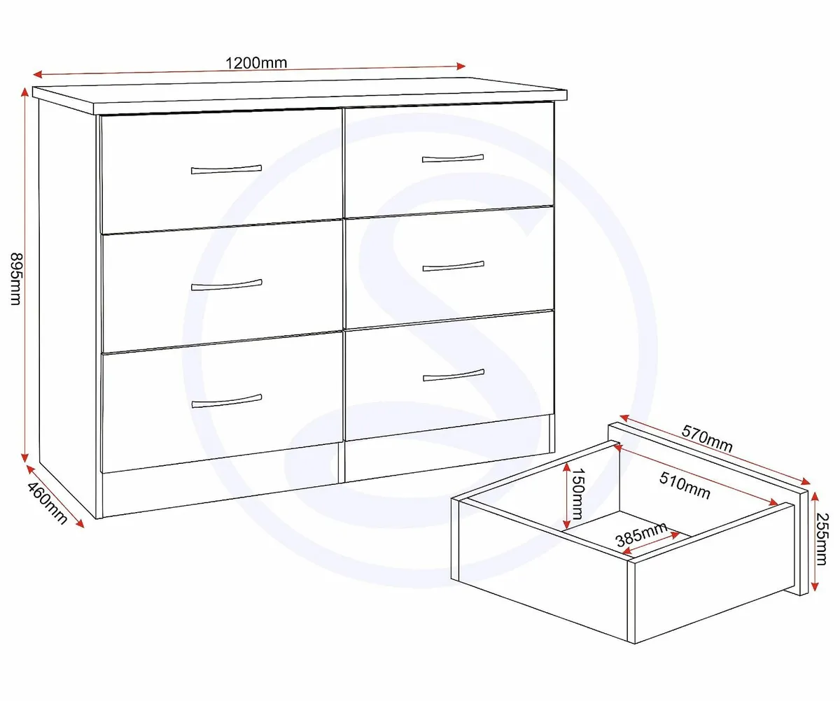 Nevada 6 Drawer Chest in Grey Gloss/Light Oak - Image 3