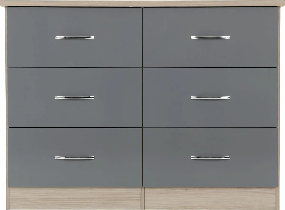 Nevada 6 Drawer Chest in Grey Gloss/Light Oak - Image 4