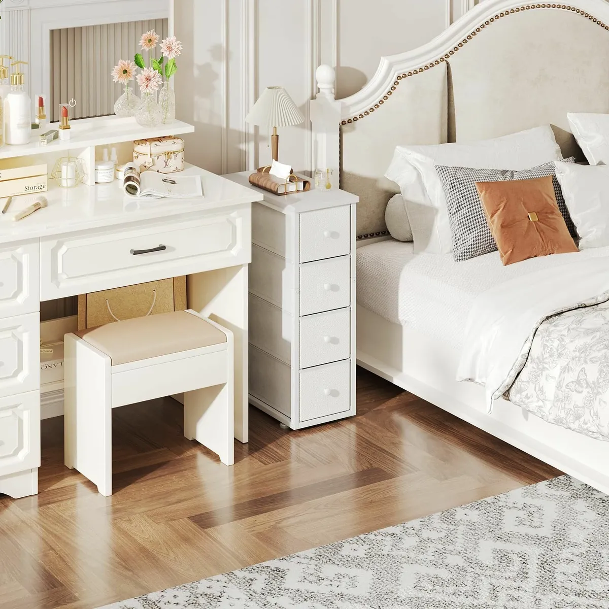 Narrow 5 Drawers Chest Dresser Bedroom Fabric - Image 2