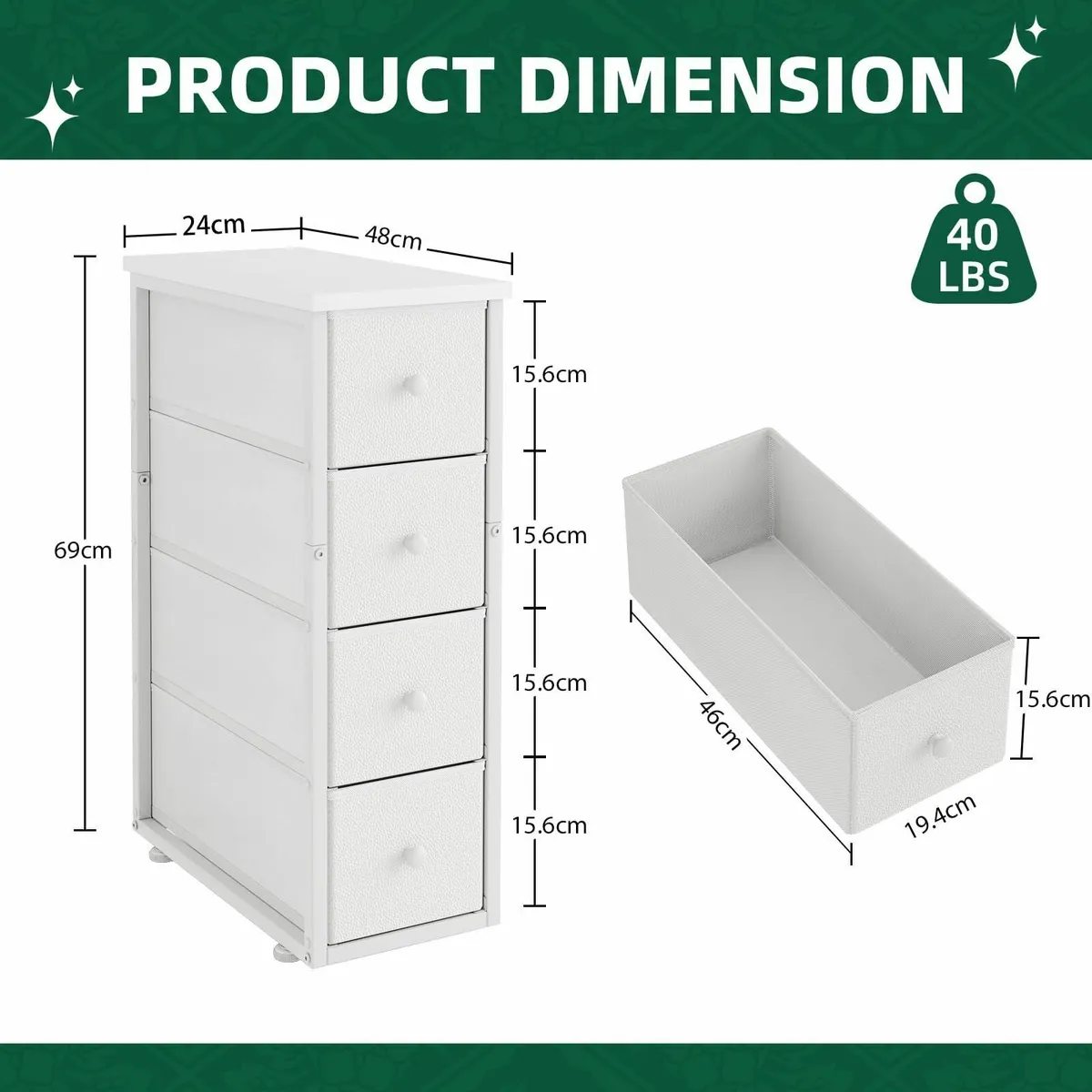 Narrow 5 Drawers Chest Dresser Bedroom Fabric - Image 3