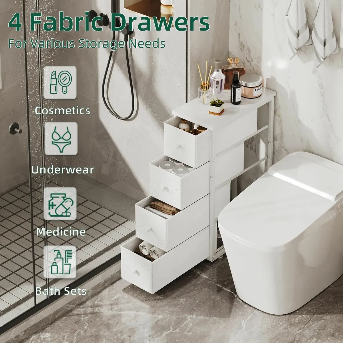 Narrow 5 Drawers Chest Dresser Bedroom Fabric - Image 4