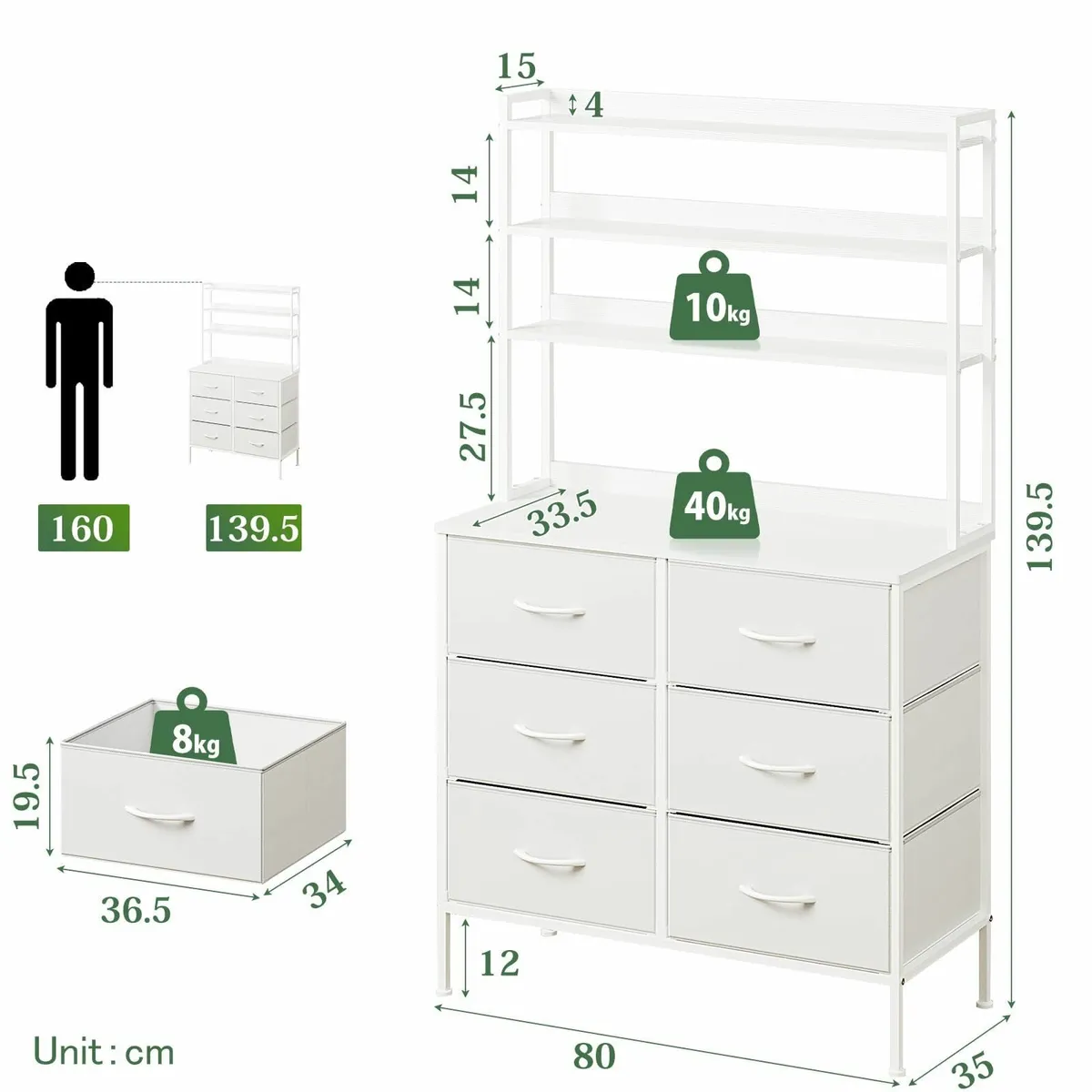 Bedroom Chest of Drawers 3-Tier Wooden Storage - Image 3
