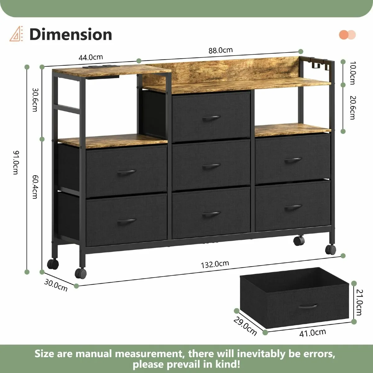 Chest of 7 Drawers on Wheels with 2 USB Ports AC - Image 3