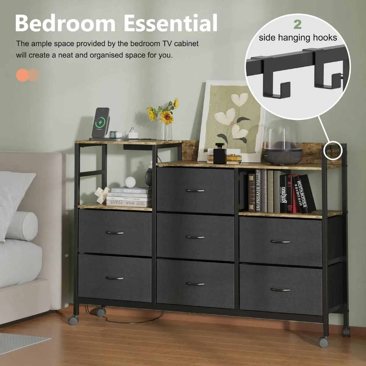 Chest of 7 Drawers on Wheels with 2 USB Ports AC - Image 4