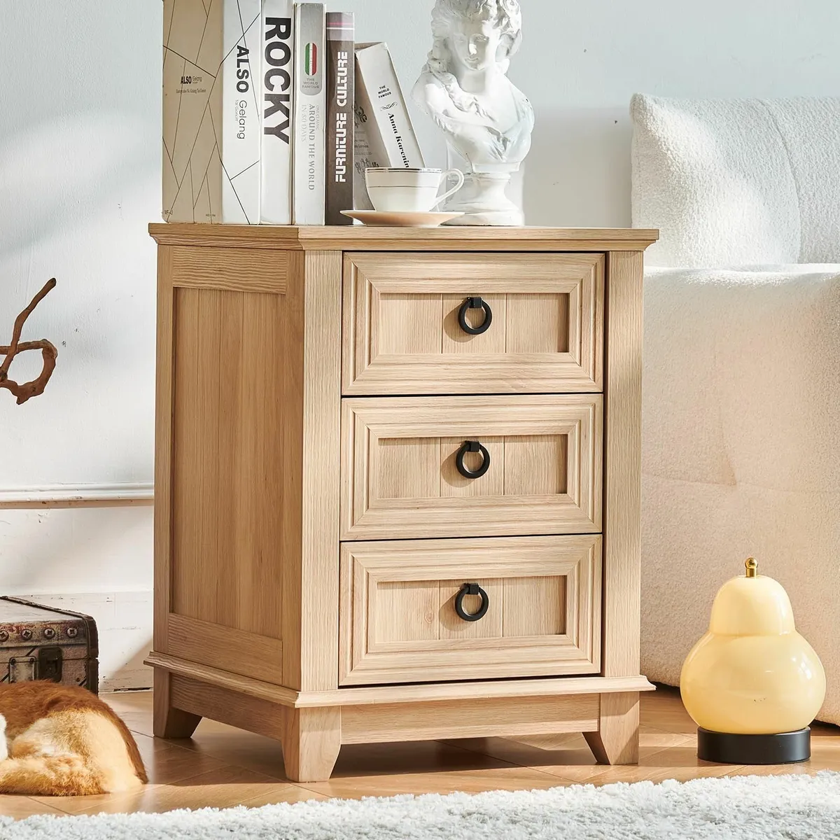 3 Drawers Side Table Chest of for Bedroom natural - Image 1