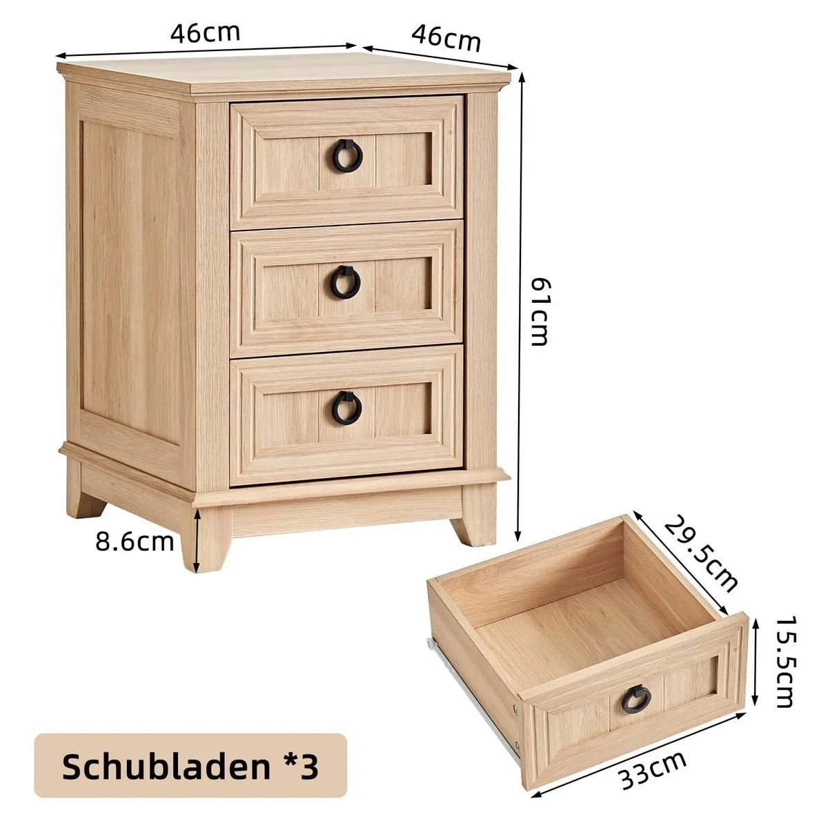 3 Drawers Side Table Chest of for Bedroom natural - Image 2