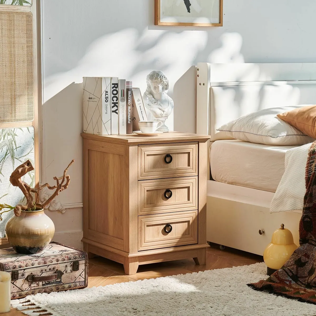 3 Drawers Side Table Chest of for Bedroom natural - Image 3
