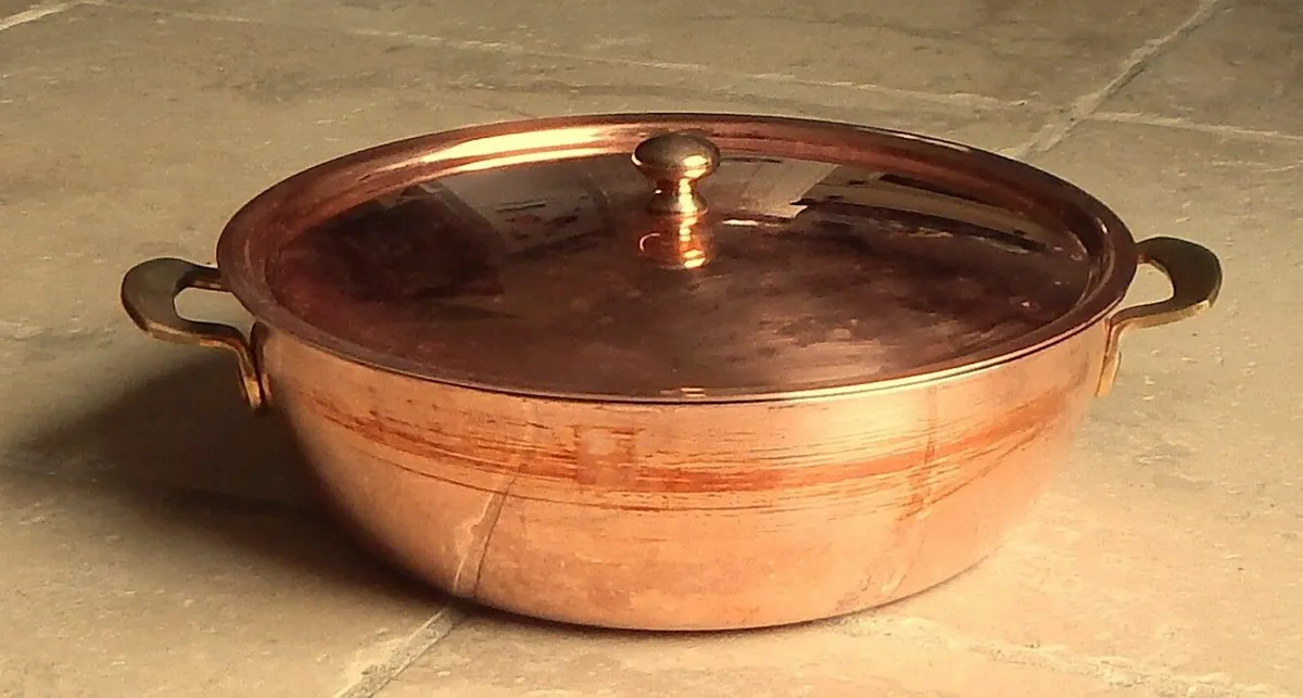 Vintage Copper & Brass Spring Inox Lidded Pot - Image 1