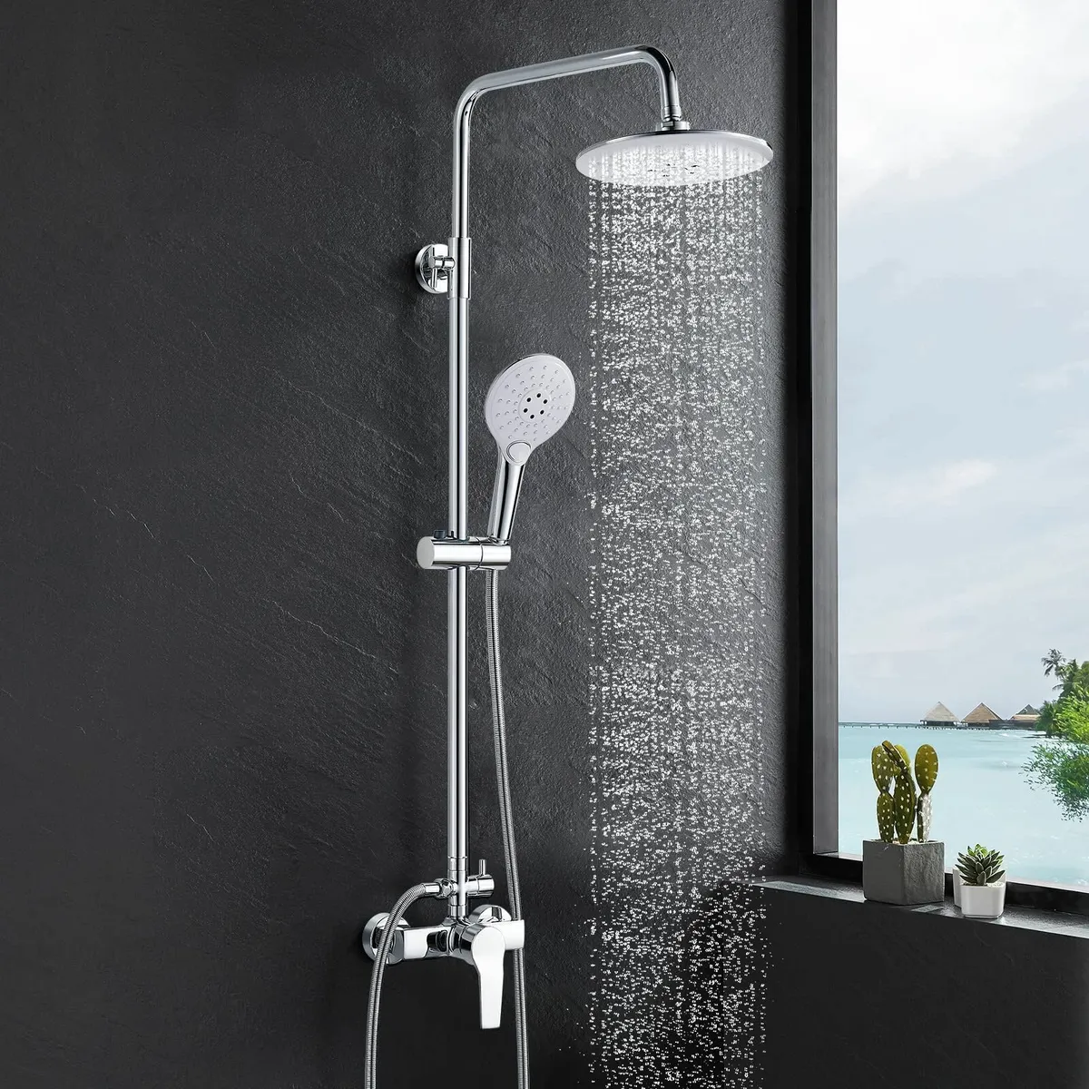 Shower System with Diverter Chrome Mixer Set 21cm - Image 1